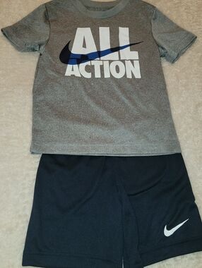 Nike gray and navy 'all action' t-shirt and short set 4t
